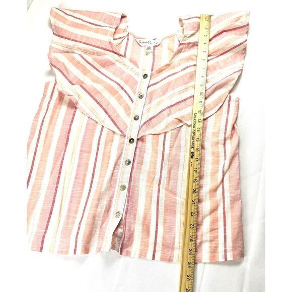 French Laundry Striped Cotton Flutter Sleeve Button-Front Blouse EUC M - Picture 4 of 7